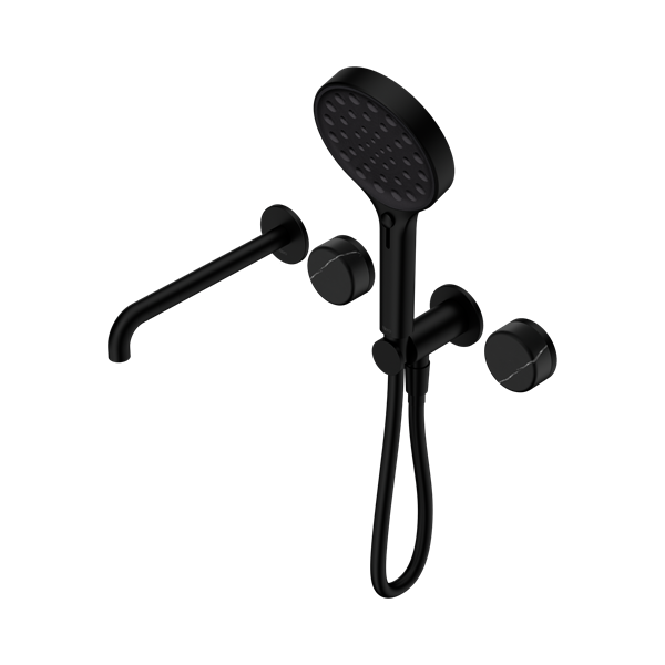 Serenity Progressive Shower System With Spout With Marquina Black Handle And Serenity Hand Shower Matte Black