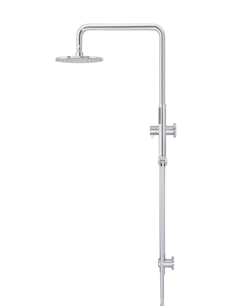 Round Combination Shower Rail 200mm Rose, Single Function Hand Shower - Polished Chrome