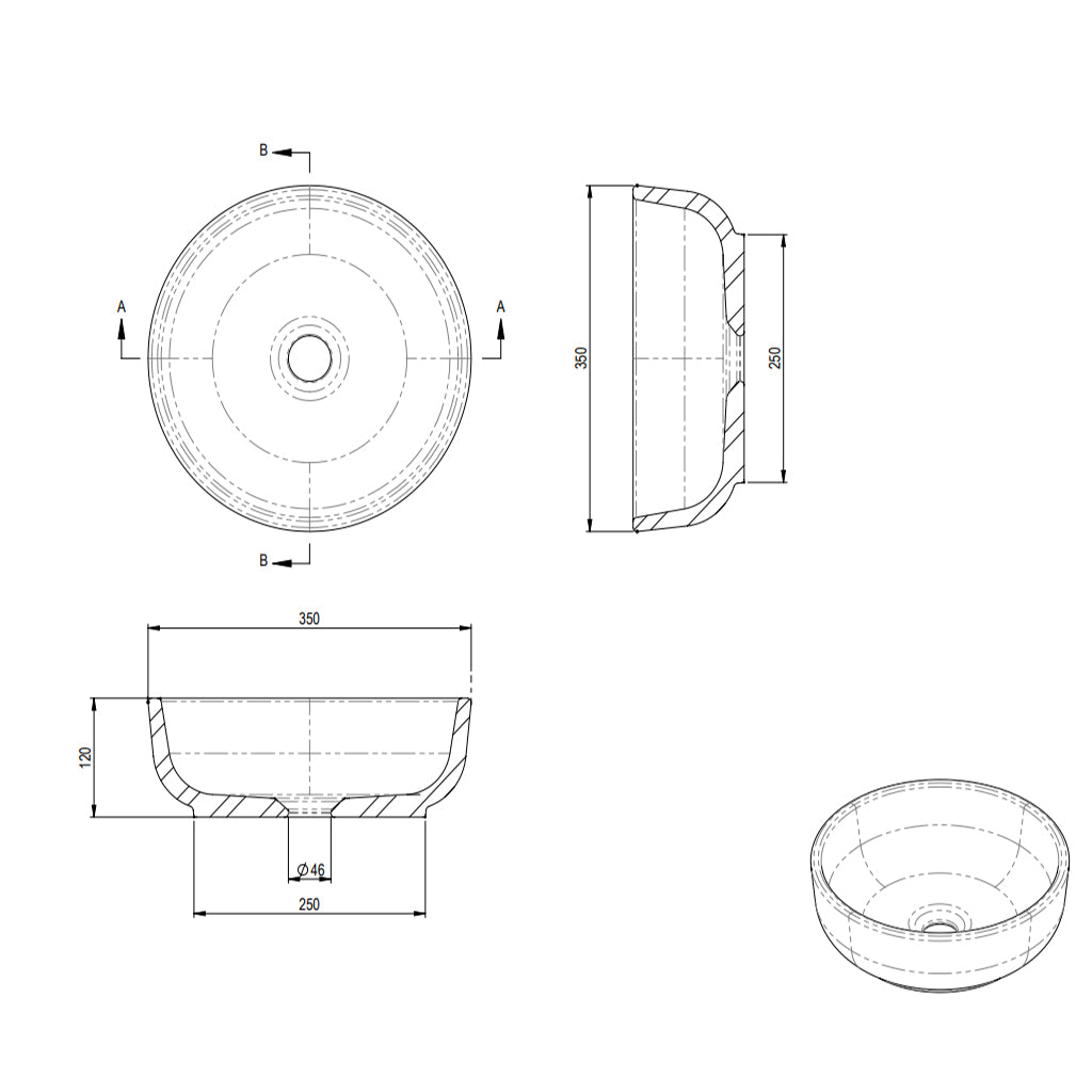 350*350*120 Circular Above Counter Basin Elios - Natural Cement