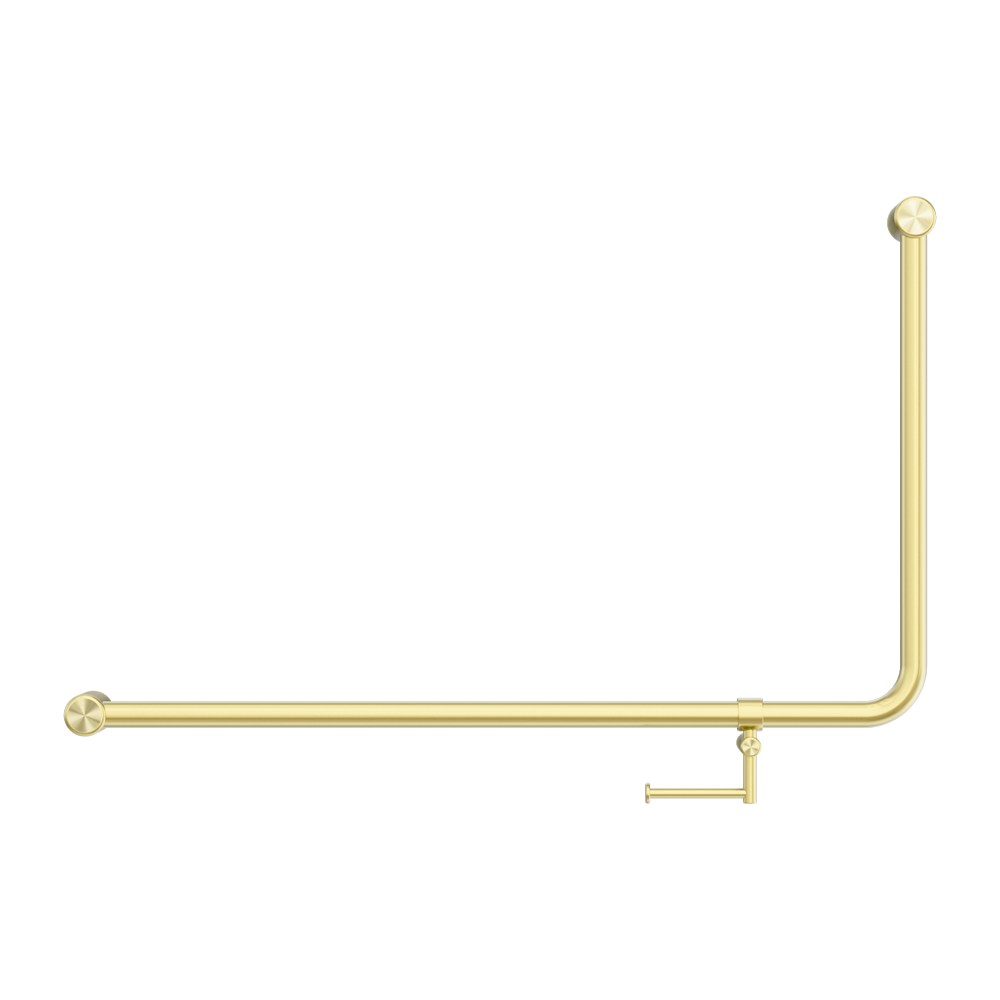 MECCA CARE 32MM DDA 90 DEGREE BENT TUBE GRAB RAIL 600X1000MM WITH TOILET ROLL HOLDER BRUSHED GOLD