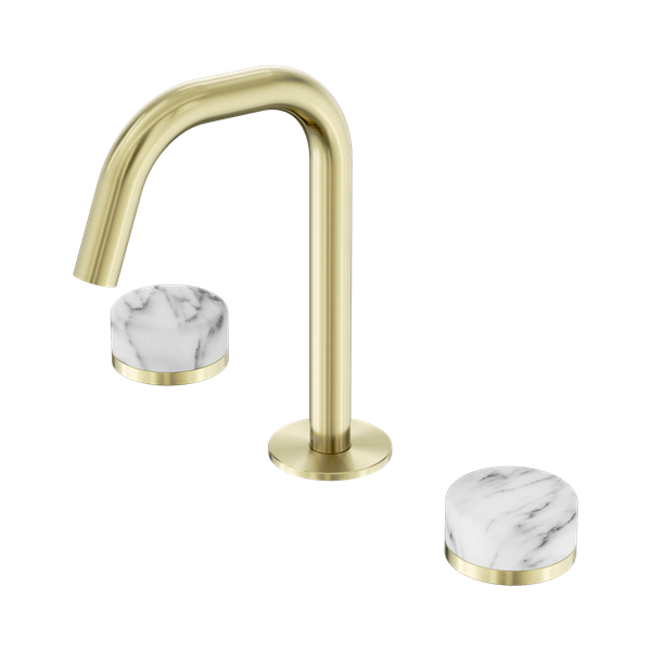 Serenity Basin Set Edge Spout With Arabescato Corchia Handle Brushed Gold