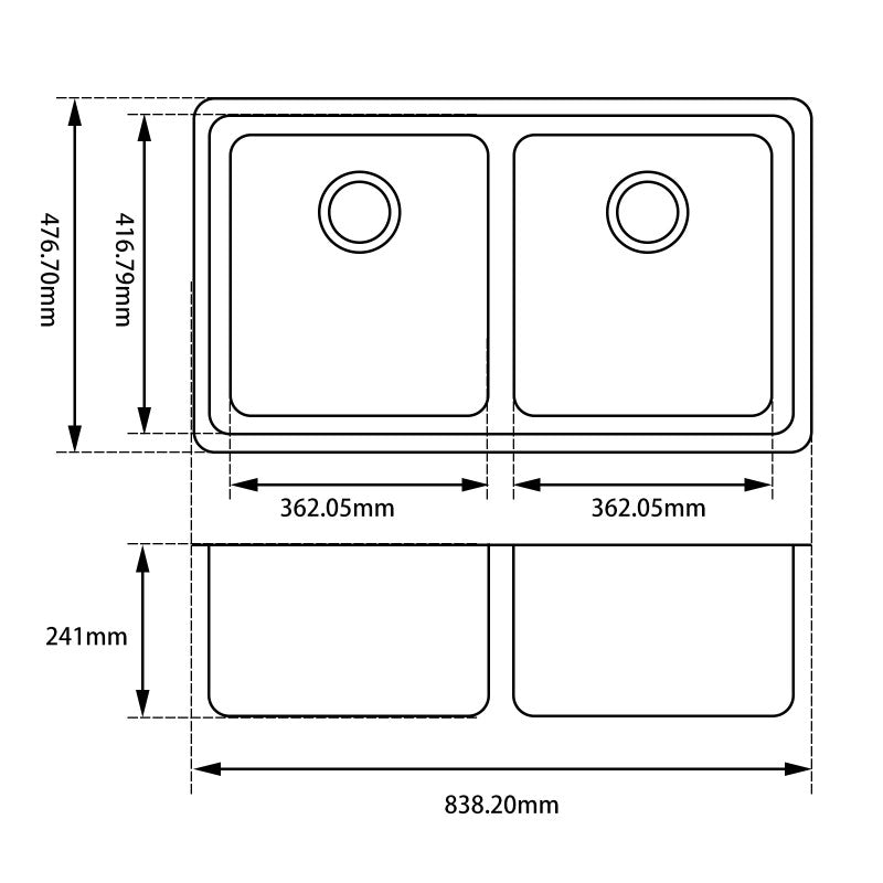 White Arete Stone Granite Double Bowl Stone Kitchen Sink 838*476*241mm