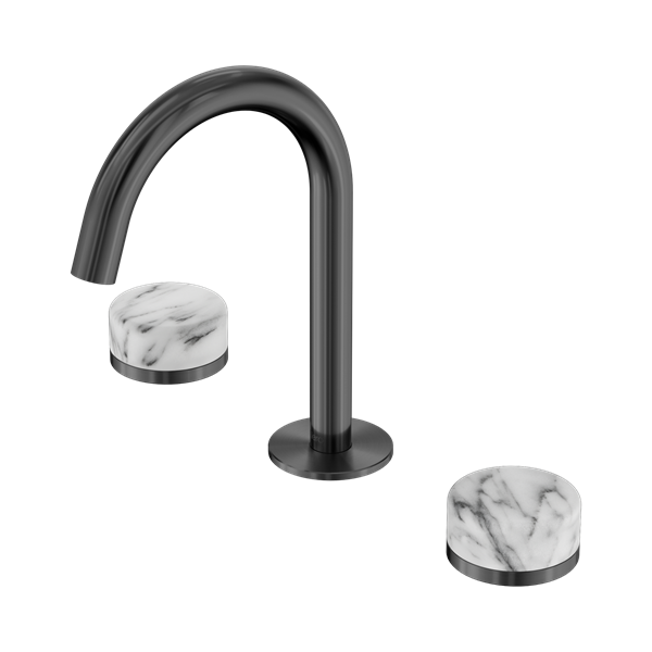 Serenity Basin Set Arc Spout With Arabescato Corchia Handle Gun Metal