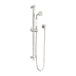 Load image into Gallery viewer, YORK SHOWER RAIL WITH WHITE PORCELAIN HAND SHOWER BRUSHED NICKEL
