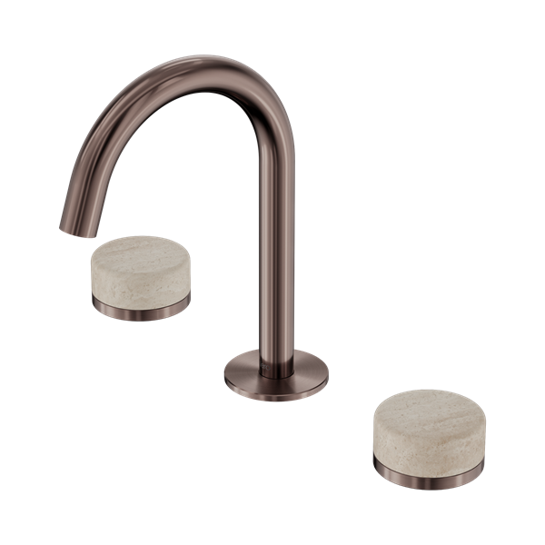 Serenity Basin Set Arc Spout With Rome Travertine Handle Brushed Bronze