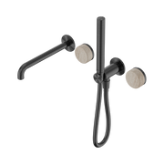 Serenity Progressive Shower System With Spout With Rome Travertine Handle And Slim Shower Gun Metal