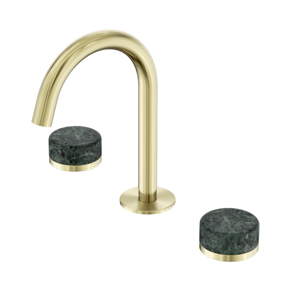 Serenity Basin Set Arc Spout With Verde Alpi Handle Brushed Gold