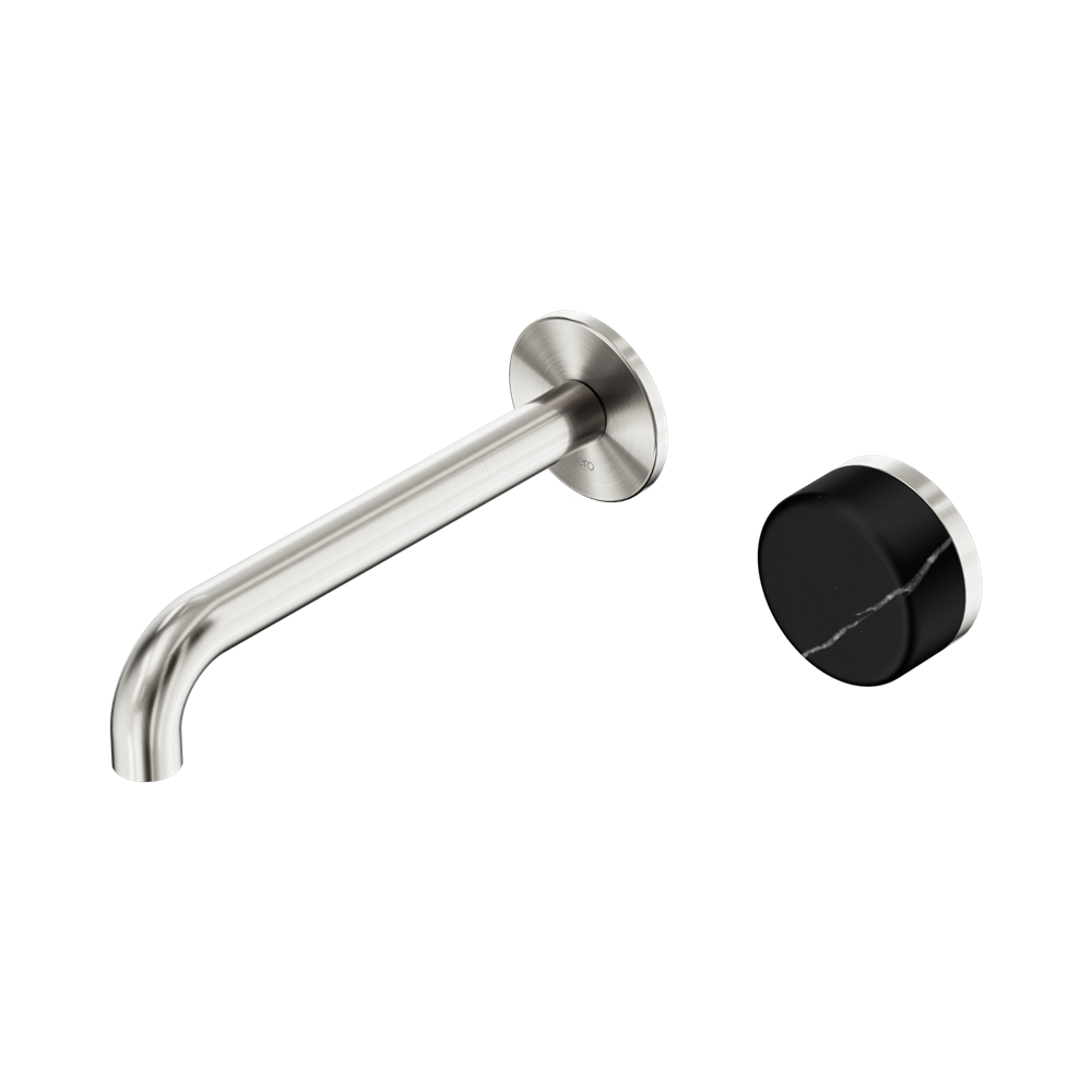 Serenity Progressive Wall Basin Mixer 185mm Spout With Marquina Black Handle Brushed Nickel