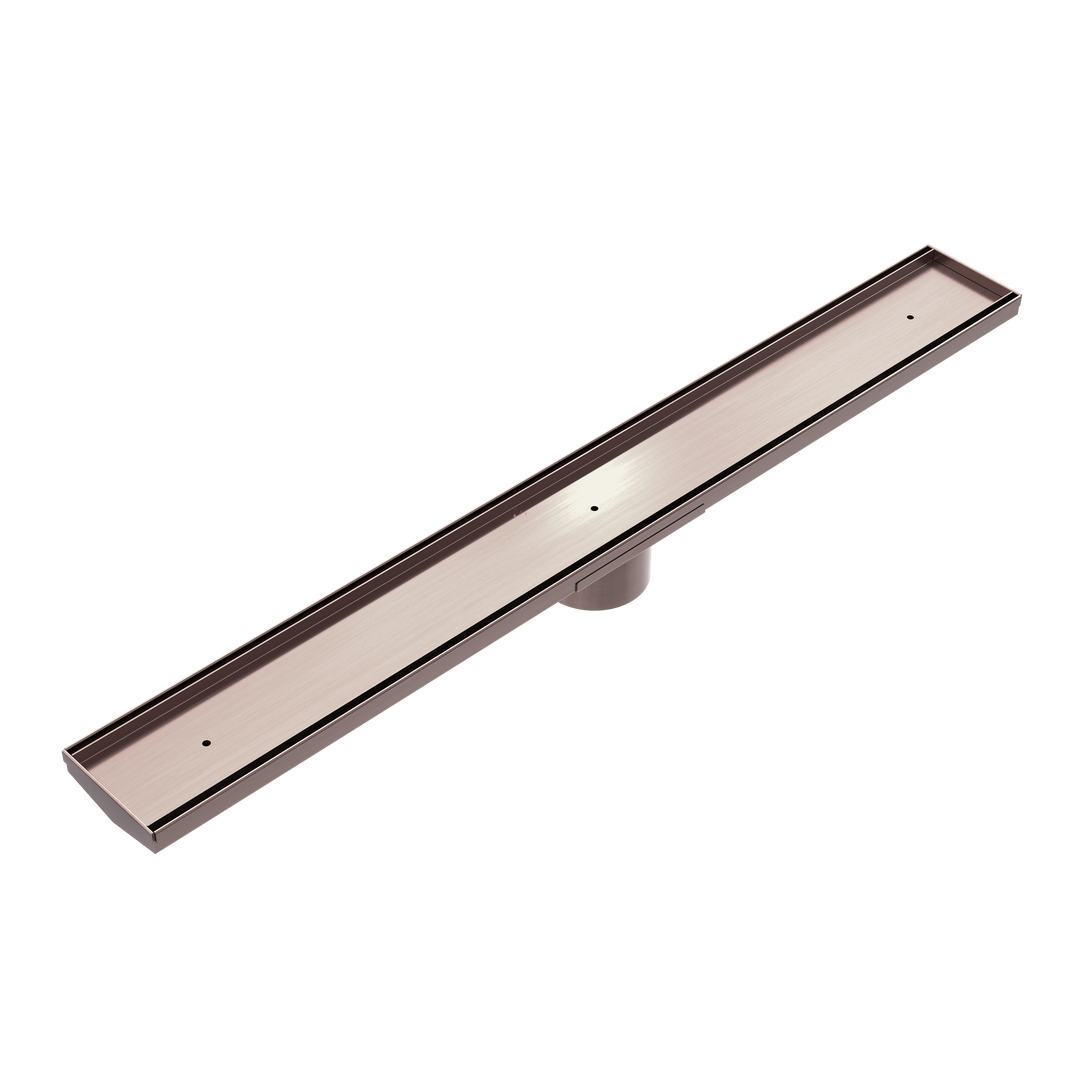TILE INSERT V CHANNEL FLOOR GRATE 89MM OUTLET WITHOUT OUTLET AND HOLE SAW BRUSHED BRONZE