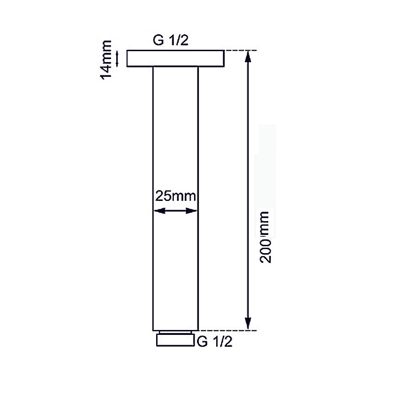 Round Black Ceiling Shower Arm 200mm