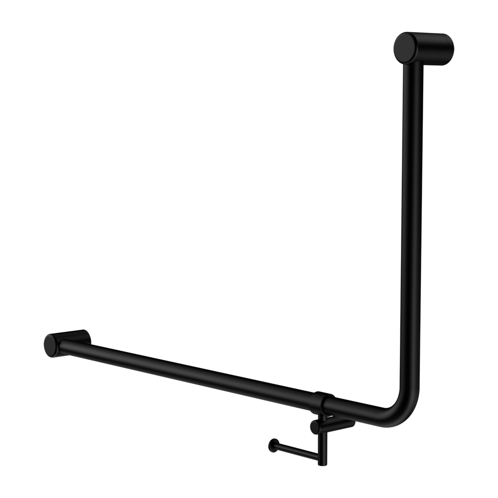 MECCA CARE 32MM DDA 90 DEGREE BENT TUBE GRAB RAIL 600X1000MM WITH TOILET ROLL HOLDER MATTE BLACK