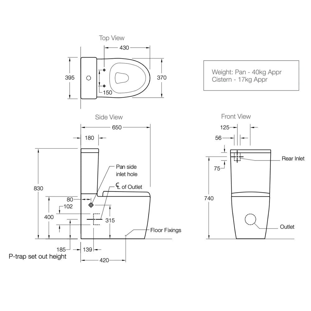 Grande BTW Toilet Suite with Bidet Seat Plus (Handheld Remote) Rear or Side Water Inlet 76077A-SST-0 + 76993A-0 + 31258A-N-0