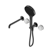 Serenity Progressive Shower System With Spout With Arabescato Corchia Handle And Serenity Hand Shower Gun Metal