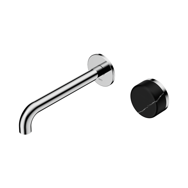 Serenity Progressive Wall Basin Mixer 185mm Spout With Marquina Black Handle Chrome