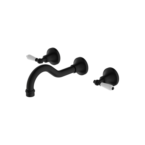 YORK WALL BASIN SET WITH WHITE PORCELAIN LEVER MATTE BLACK