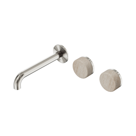 Serenity Wall Basin Set 160mm Offset Spout With Rome Travertine Handle Brushed Nickel