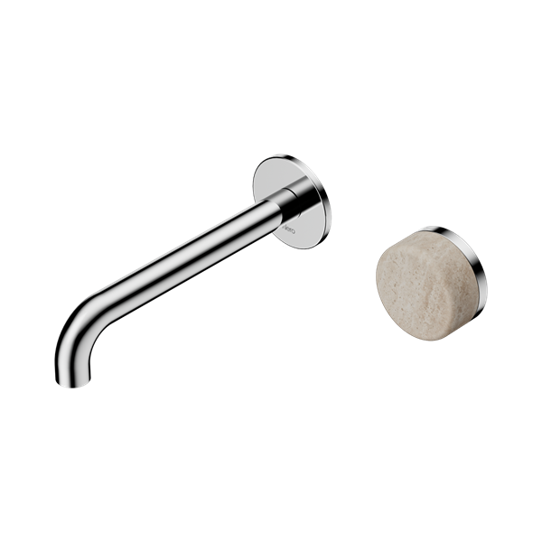 Serenity Progressive Wall Basin Mixer 160mm Spout With Rome Travertine Handle Chrome