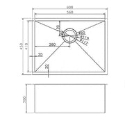 Round Corner Chrome Stainless Steel Handmade Single Bowl Kitchen Sink 600*450*300mm