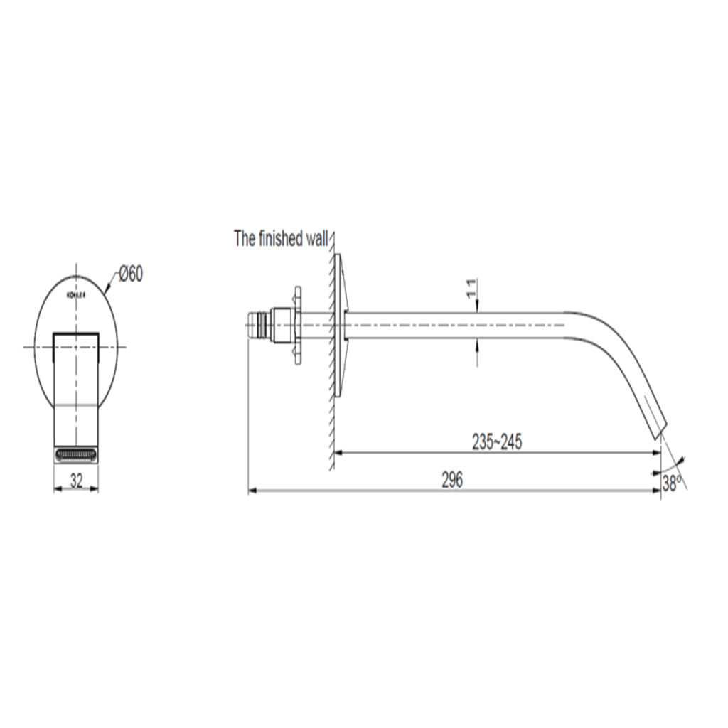 Components Wall Mount Basin Spout - Ribbon Trim