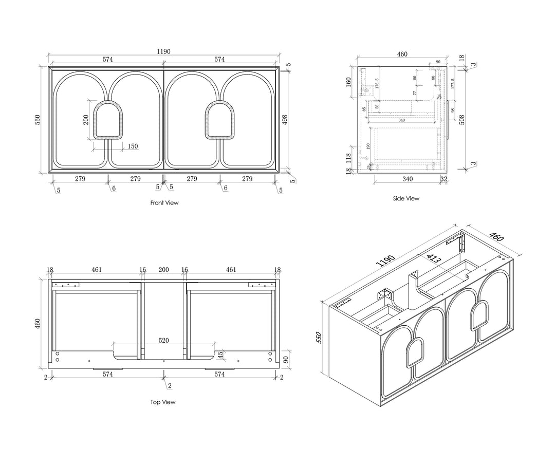 Laguna Black American Oak Wall Hung Vanity