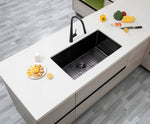 Load image into Gallery viewer, Round Corner Stainless Steel Gun Metal Grey PVD Coating Single Bowl Kitchen Sink(with Bottom Tray) 762*457*254mm
