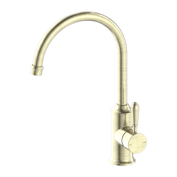 YORK KITCHEN MIXER GOOSNECK SPOUT WITH METAL LEVER AGED BRASS