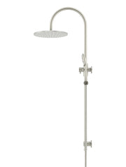 300mm Round Overhead Shower Rail, Three Function Hand Shower - PVD Brushed Nickel