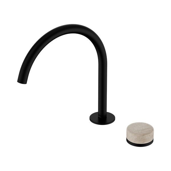 Serenity Progressive Bath/Kitchen Mixer Arc Spout With Rome Travertine Handle Matte Black