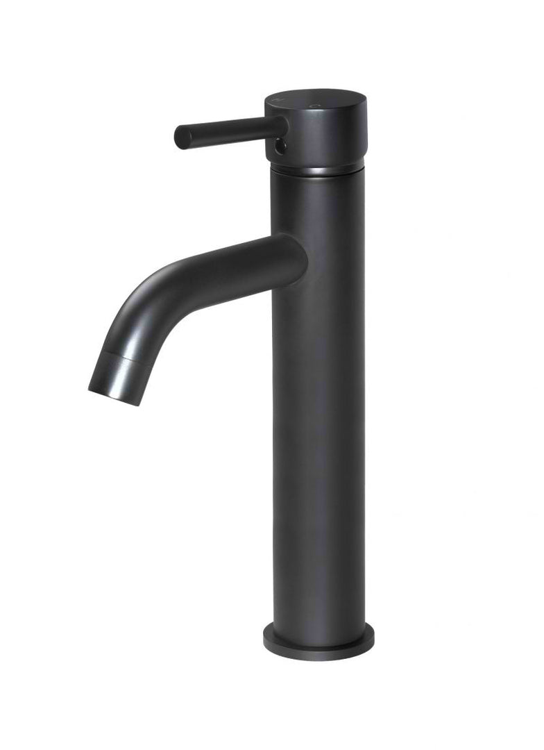 Round Tall Curved Basin Mixer - Matte Black