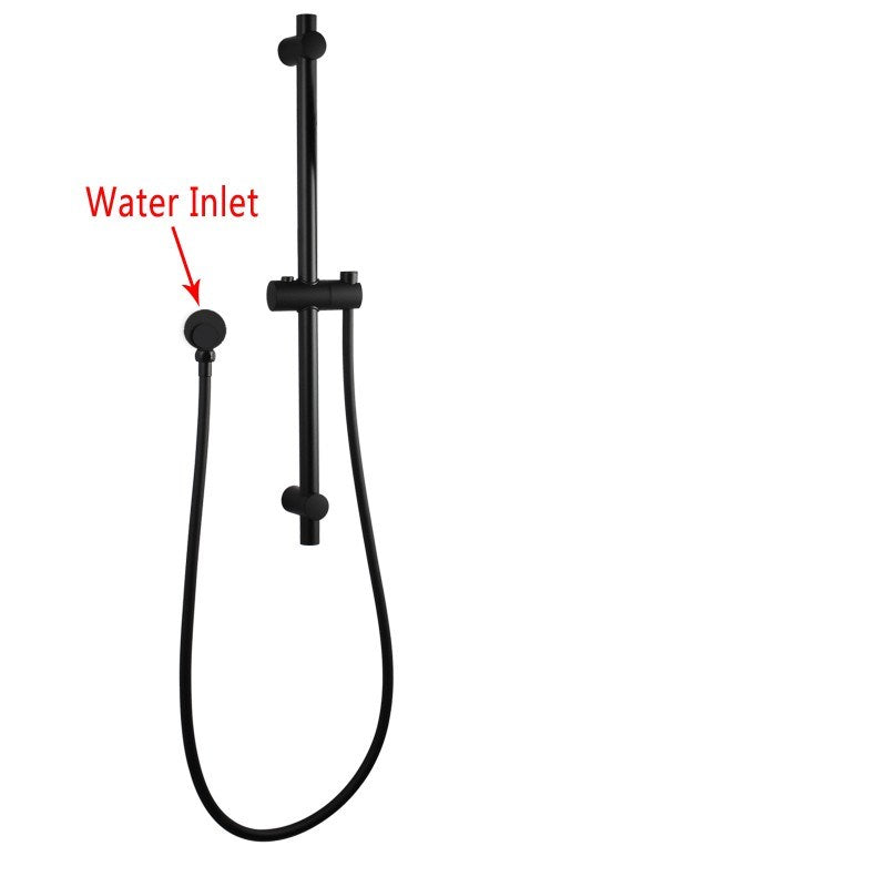 Round Black Adjustable Shower Rail with Wall Connector & Water Hose Only(PVC Hose)