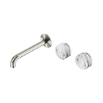 Load image into Gallery viewer, Serenity Wall Basin Set 160mm Offset Spout With Arabescato Corchia Handle Brushed Nickel
